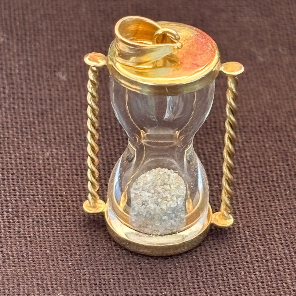 14K Gold and Genuine Diamond Dust Hour Glass pendant, vintage